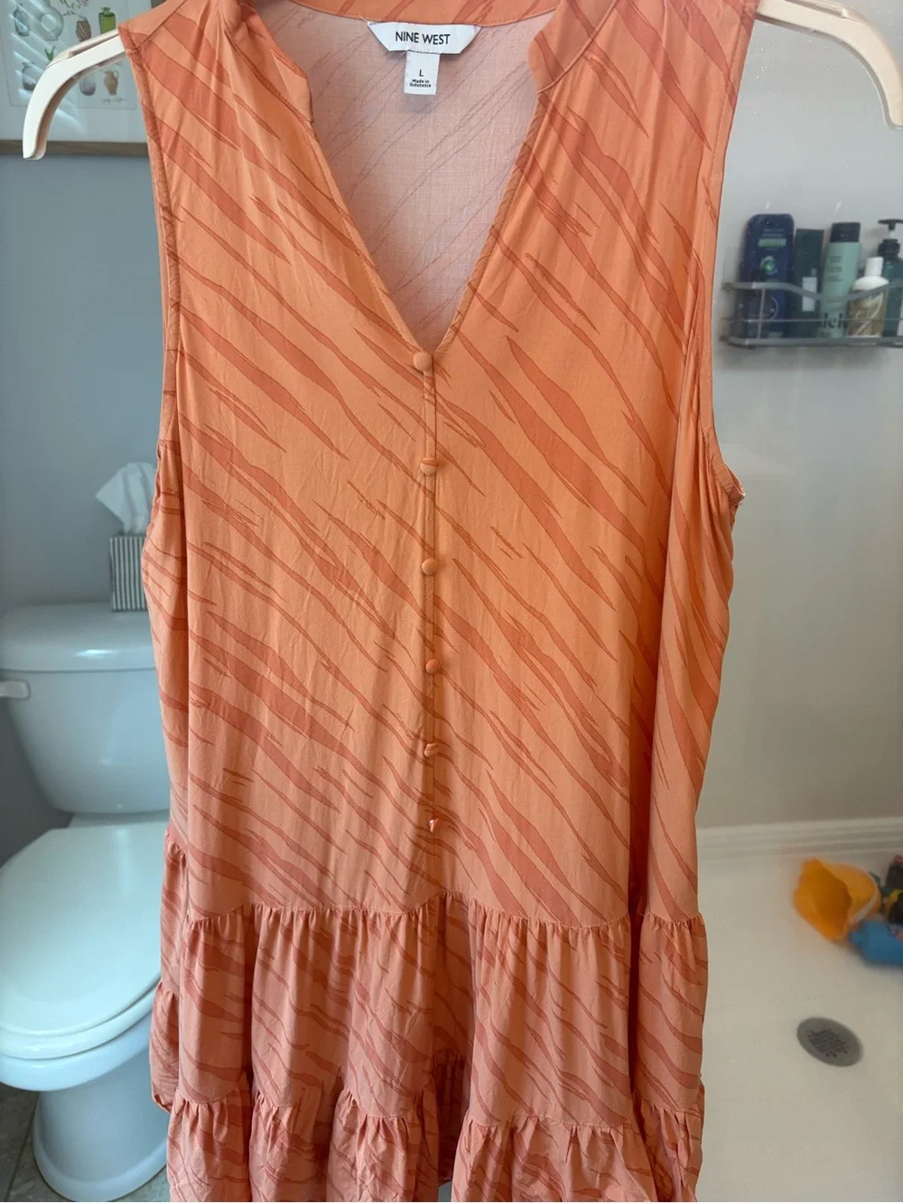 Nine West Womens Orange Abstract Tiger Print Sleeveless Tiered Ruffle Tunic L